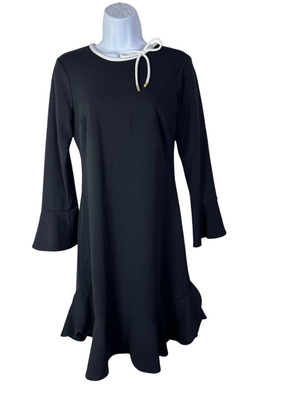 Karl Lagerfeld Paris Black Fit Flare Dress Size 2 Bell Sleeves Wednesday Career